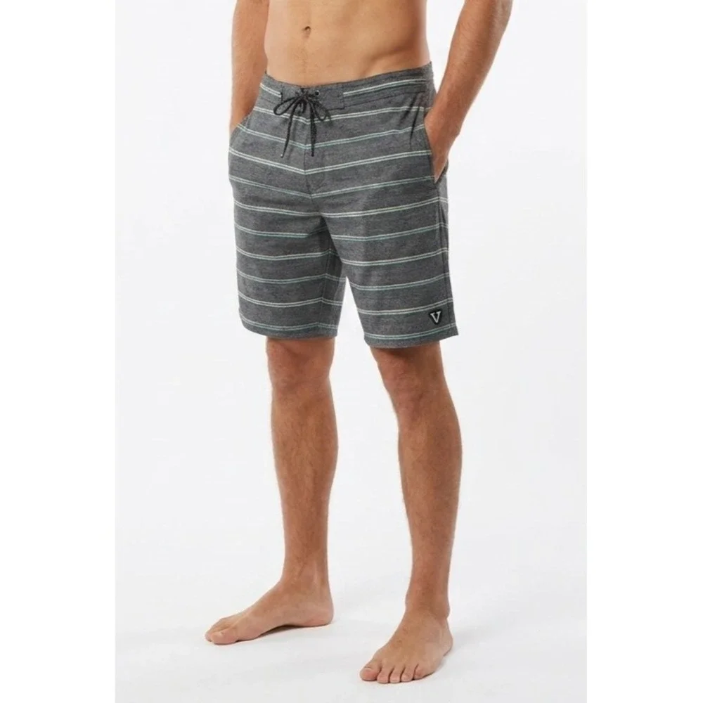 Vissla Sofa Surfer Locker Eco Boardshorts Mens L 33-34 Heather Gray Striped Logo